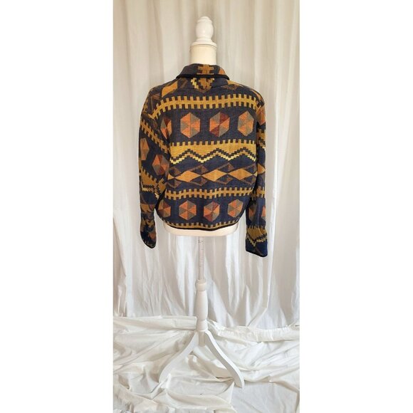 Vtg Keren Hart Aztec Tapestry Embroidered Jacket Womens Med. Button Up Cropped - Picture 5 of 14